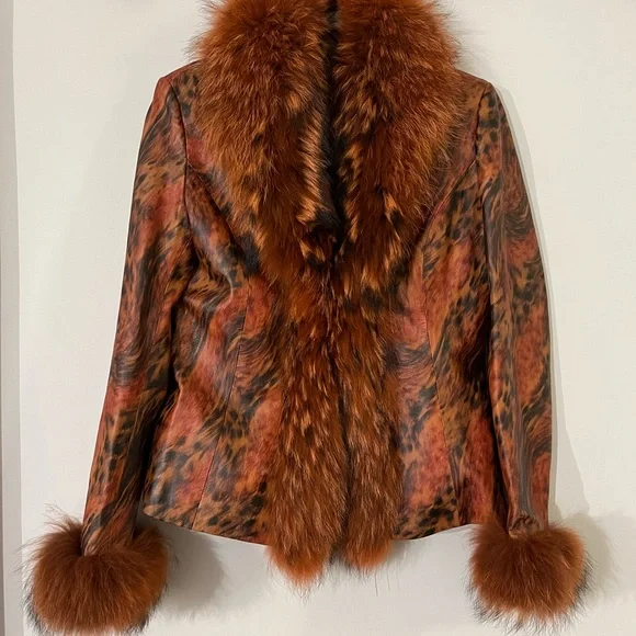 CACHE Leather Jacket with Real Fur Size 6 Very Rare - Picture 1 of 15